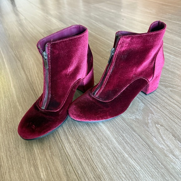 Circus by Sam Edelman Burgundy Vanessa Zipper Velvet Ankle Boots Booties Size 8 - Picture 1 of 8